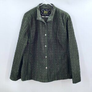 Vintage Women's 2X Aeros Green Satin Jacket Textile Art To Wear Long Sleeve Snap